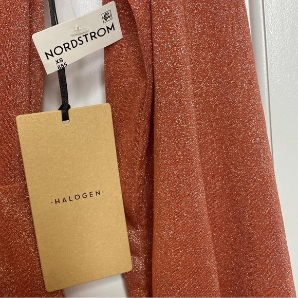 NWT Halogen Women's Sparkle Long Sleeve Faux Wrap Dress Rust Marsala SZ … - Picture 8 of 9